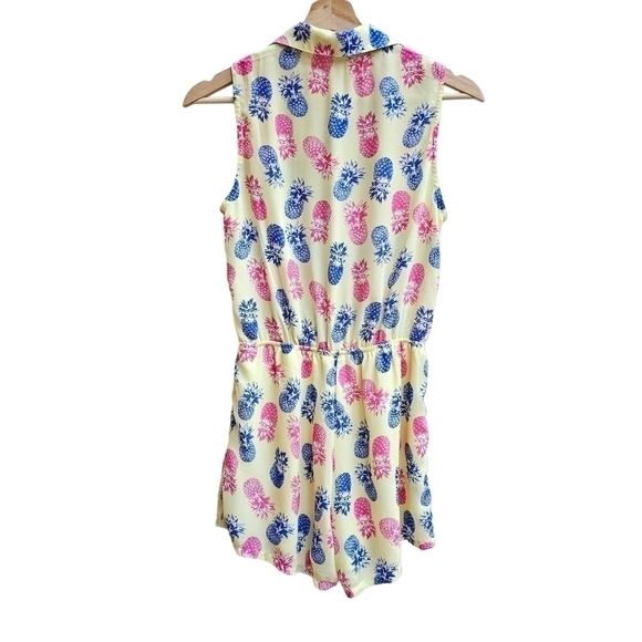 Upside Down Pineapple Print and Mother of Pearl Button Romper, Size Small - Picture 2 of 14